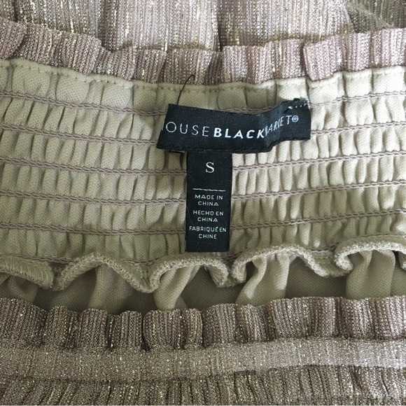 EUC WHITE HOUSE BLACK MARKET Shimmer Pale Pink Smocked Off the Shoulder Top S - Picture 7 of 10